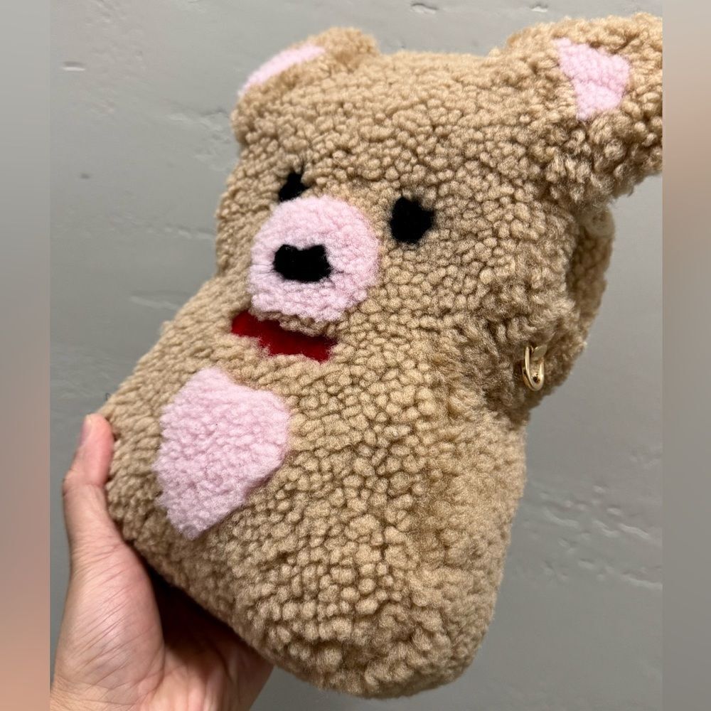 Colorblock Handmade Cute Real Shearling Teddy Bear Purse/Crossbody/Phone Pouch - Picture 8 of 16